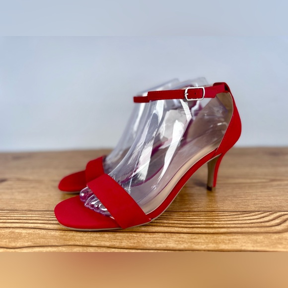 Shoes - Women’s Red Ankle Strap Stiletto Heeled Sandals Open Toe Dress Shoes Sz 8.5